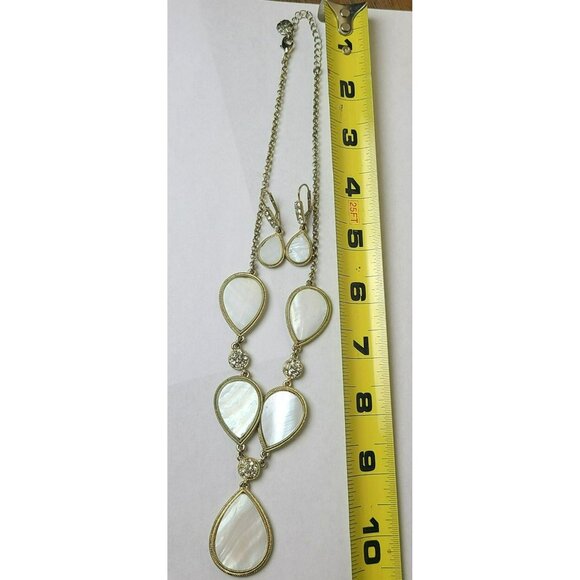 Monet Faux MOP & Rhinestone Teardrop Gold Tone Necklace & Earrings Set - Picture 8 of 10